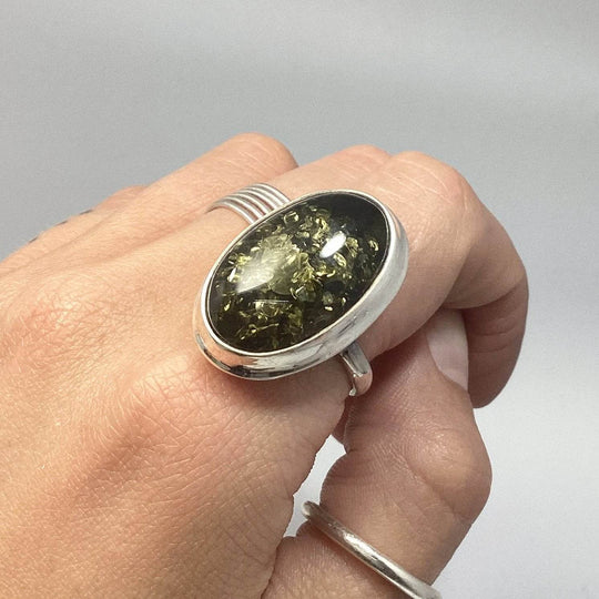 Green Amber Ring-Rocks and Gems Canada