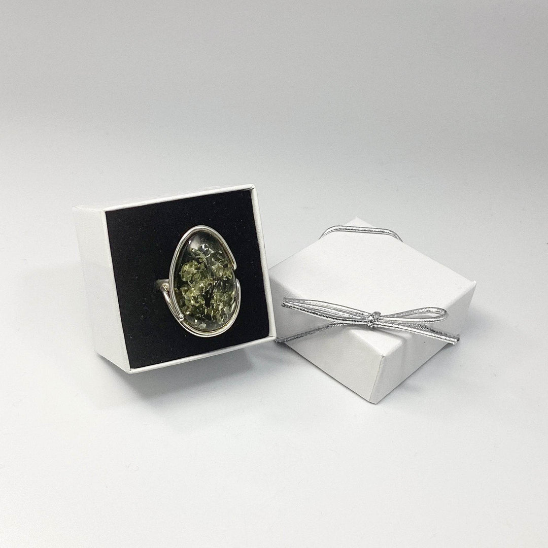 Green Amber Ring-Rocks and Gems Canada