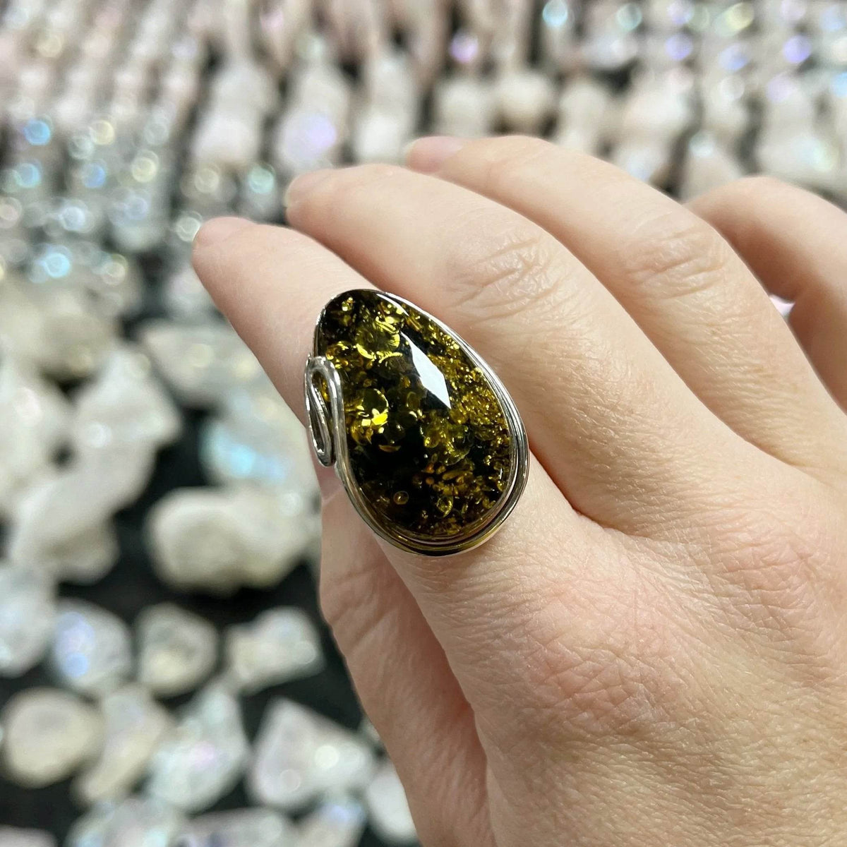 Green Amber Ring-Rocks and Gems Canada