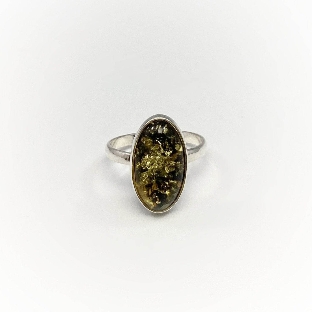 Green Amber Ring-Rocks and Gems Canada