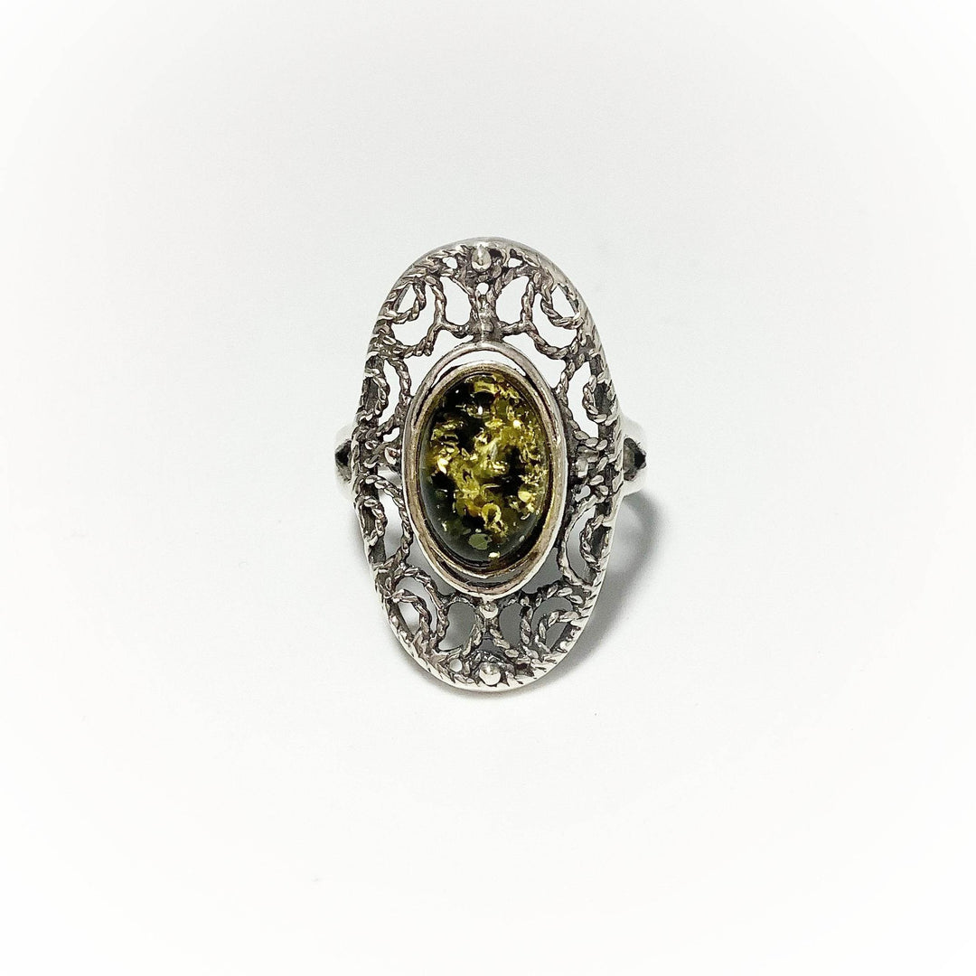 Green Amber Ring-Rocks and Gems Canada