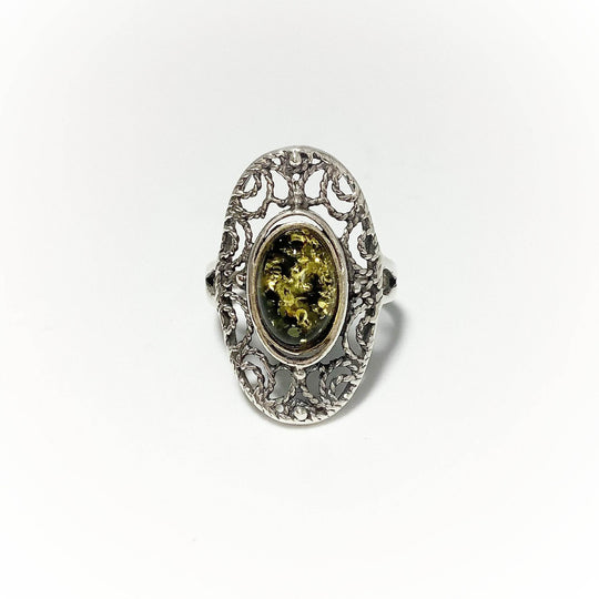 Green Amber Ring-Rocks and Gems Canada