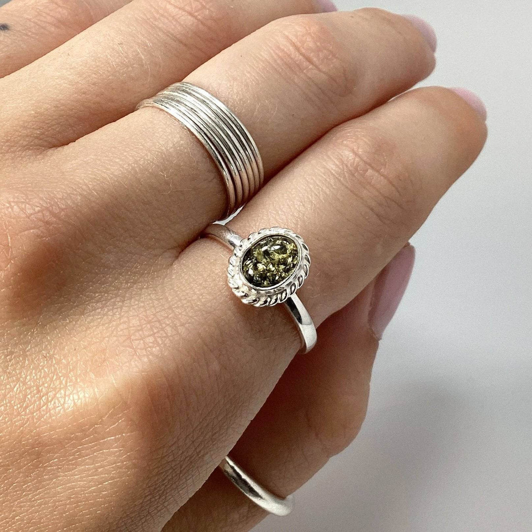 Green Amber Ring-Rocks and Gems Canada