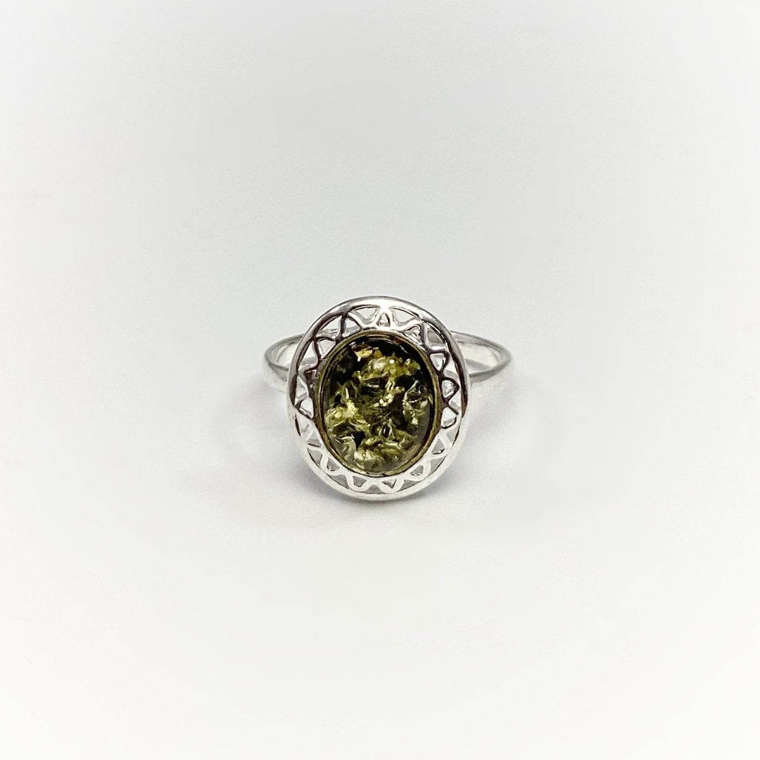 Green Amber Ring-Rocks and Gems Canada