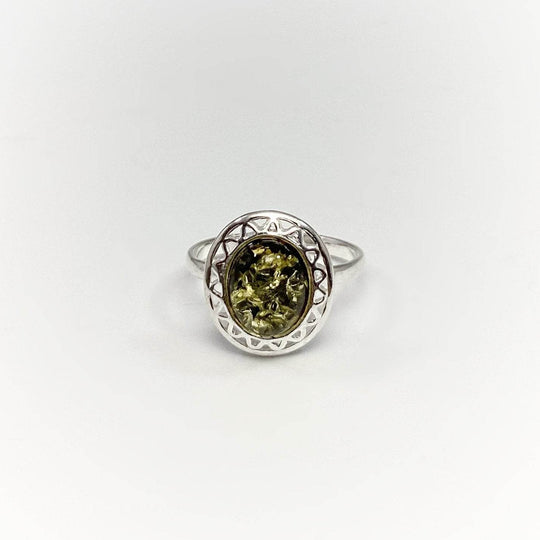 Green Amber Ring-Rocks and Gems Canada