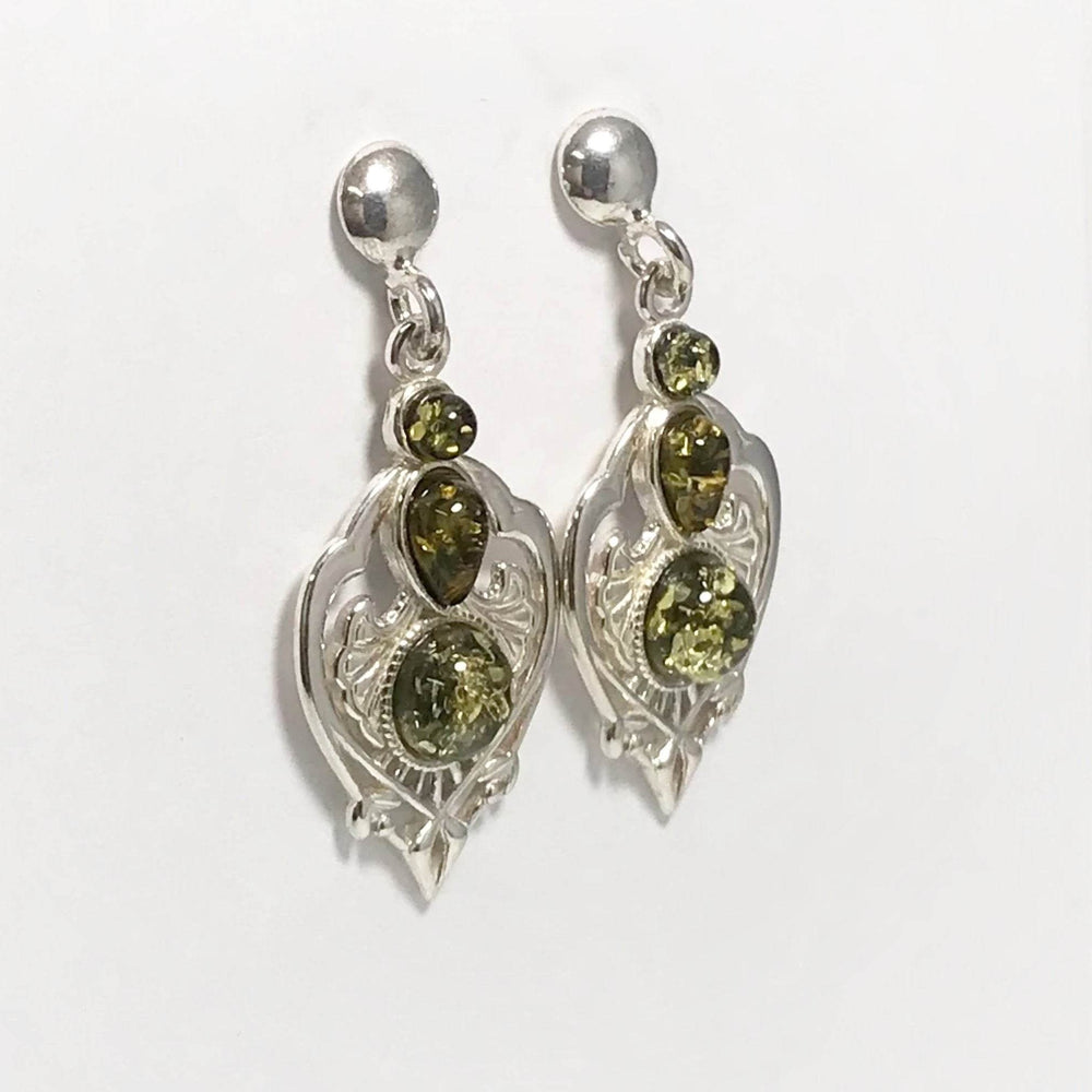 Green Amber Stud Earrings-Rocks and Gems Canada