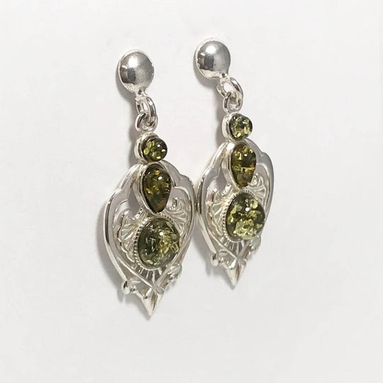 Green Amber Stud Earrings-Rocks and Gems Canada