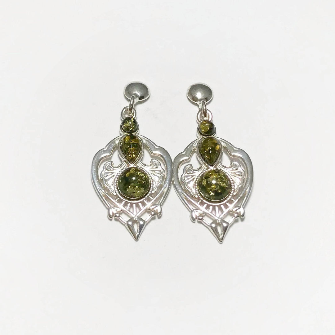 Green Amber Stud Earrings-Rocks and Gems Canada