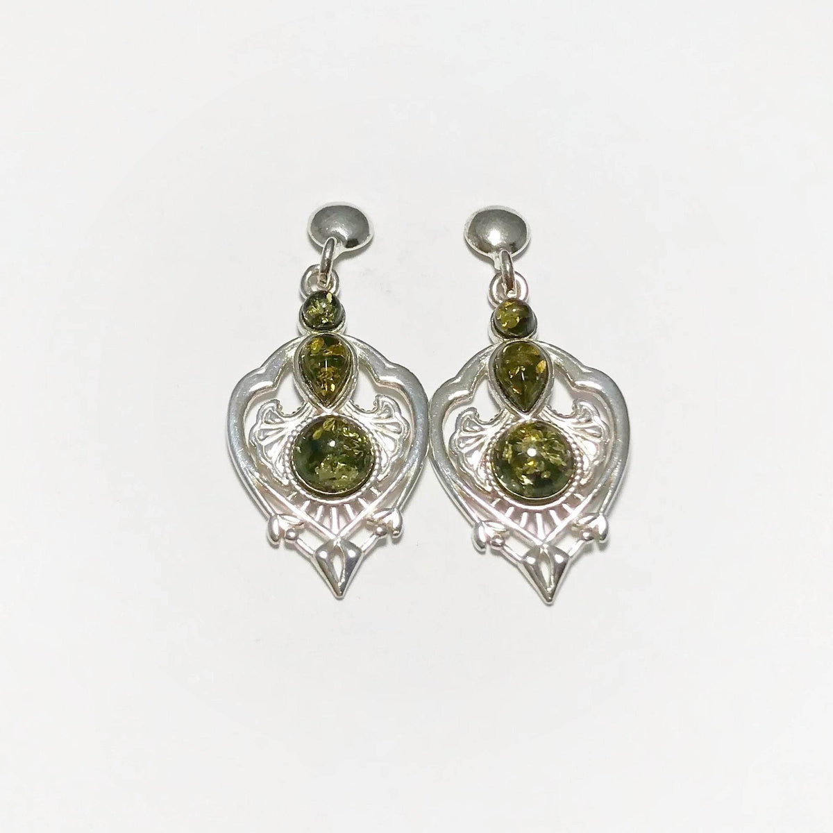 Green Amber Stud Earrings-Rocks and Gems Canada