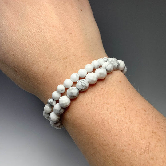 Howlite Faceted Beaded Bracelet-Rocks and Gems Canada