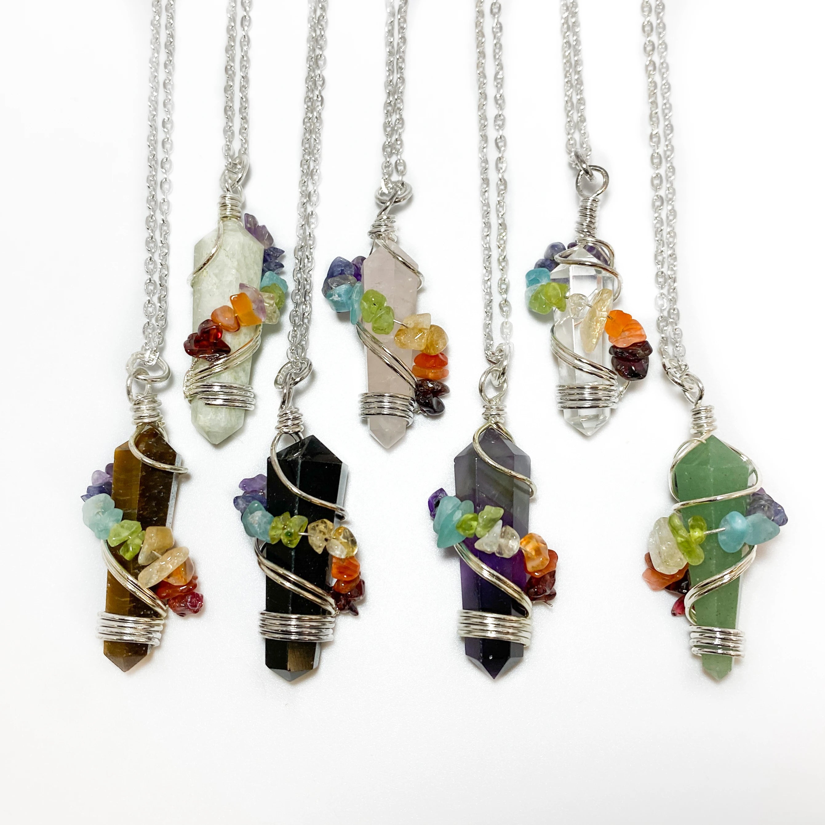 Wire Wrapped Round Point Necklace with Chakra - Rocks and Gems Canada