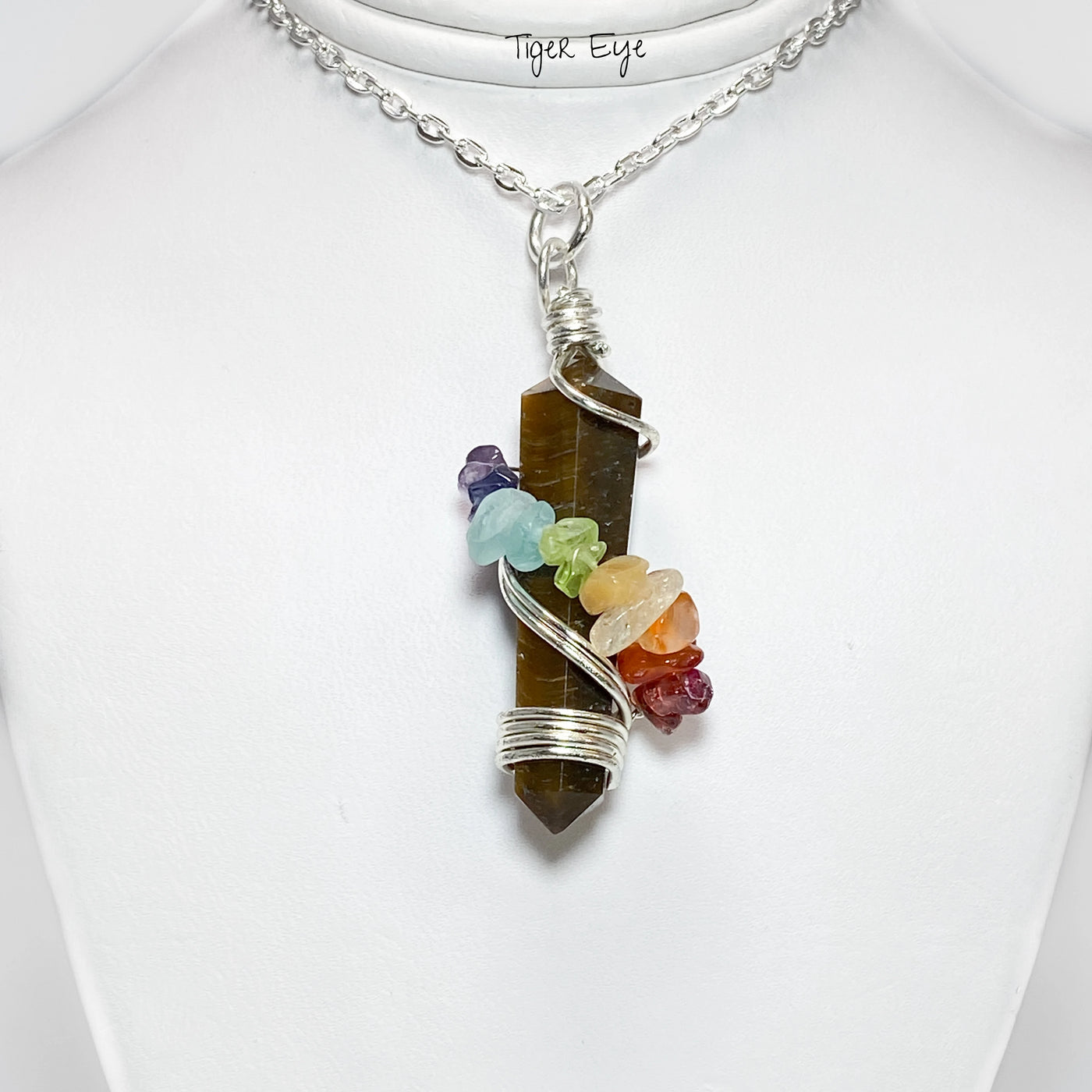 Wire Wrapped Round Point Necklace with Chakra