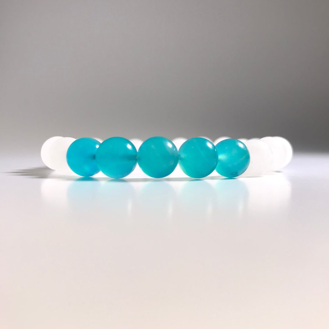 Matte Amazonite with Quartz Beaded Bracelet - Rocks and Gems Canada