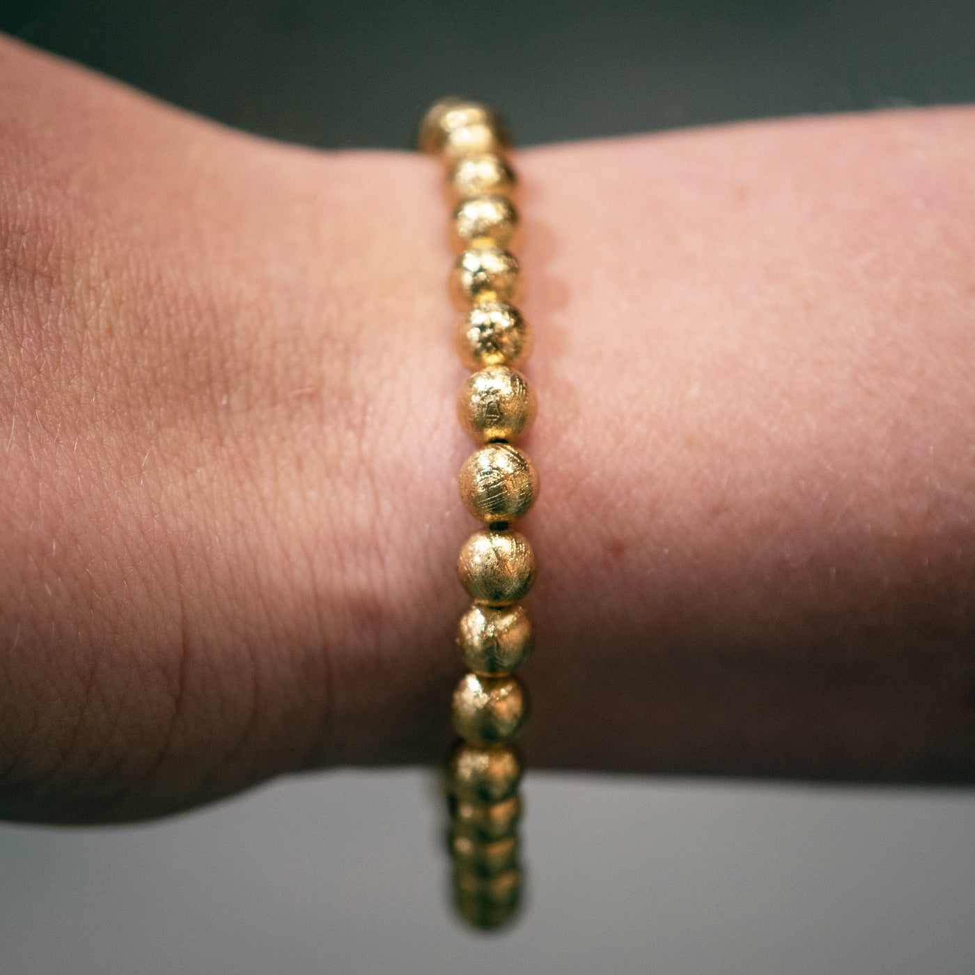 Muonionalusta Meteorite Beaded Bracelet with Gold Finish