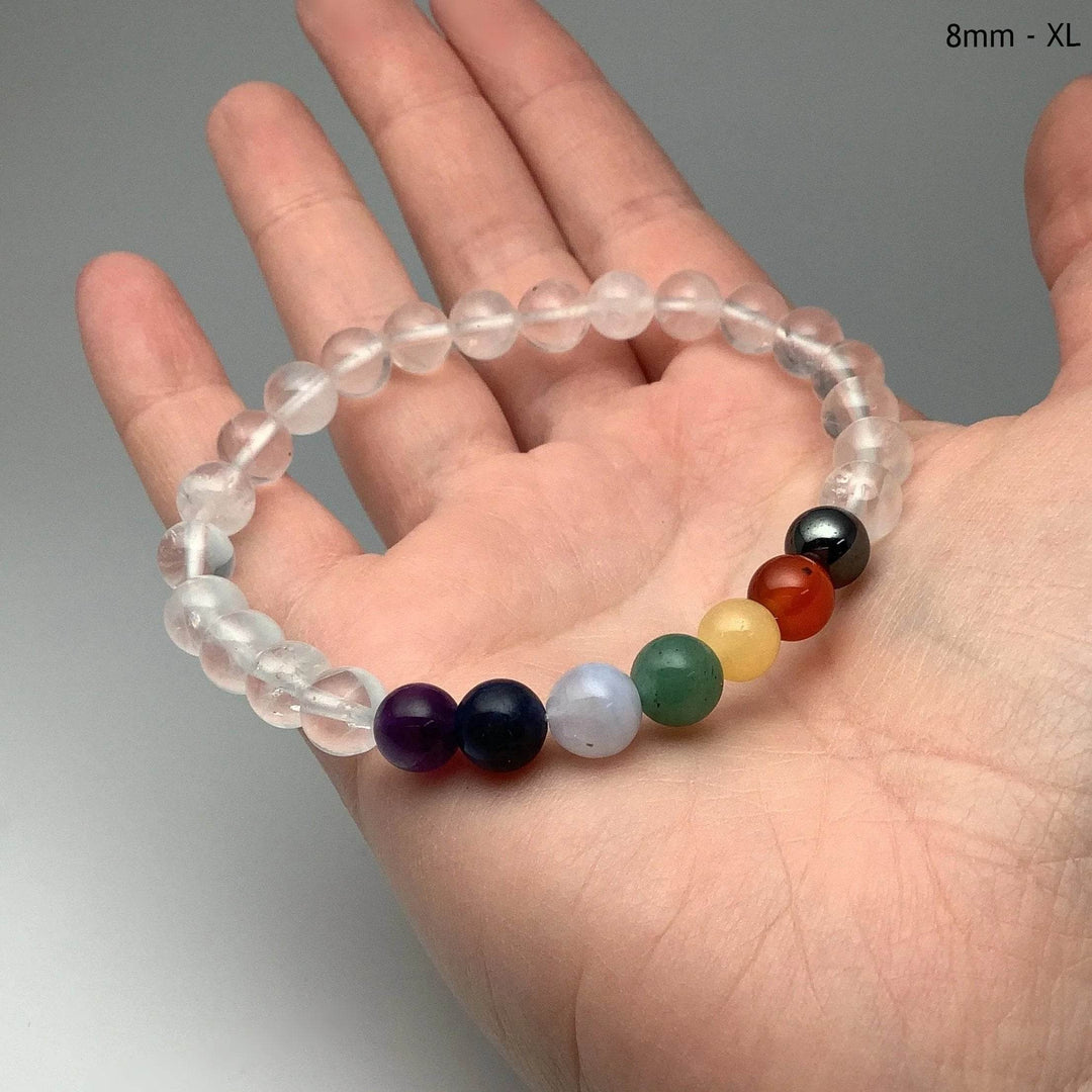 Milky Quartz Beaded Bracelet with Chakra Beads-Rocks and Gems Canada