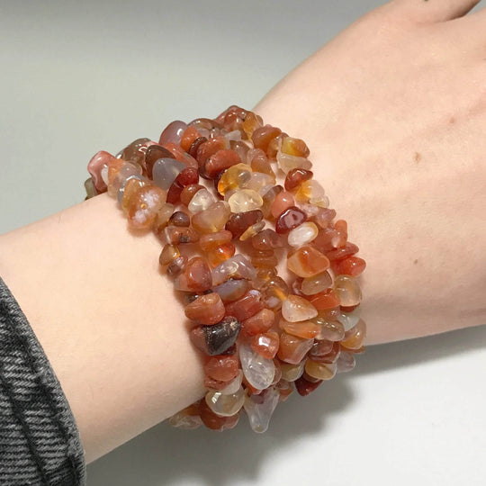 Mixed Carnelian Agate Chip Beaded Bracelet-Rocks and Gems Canada