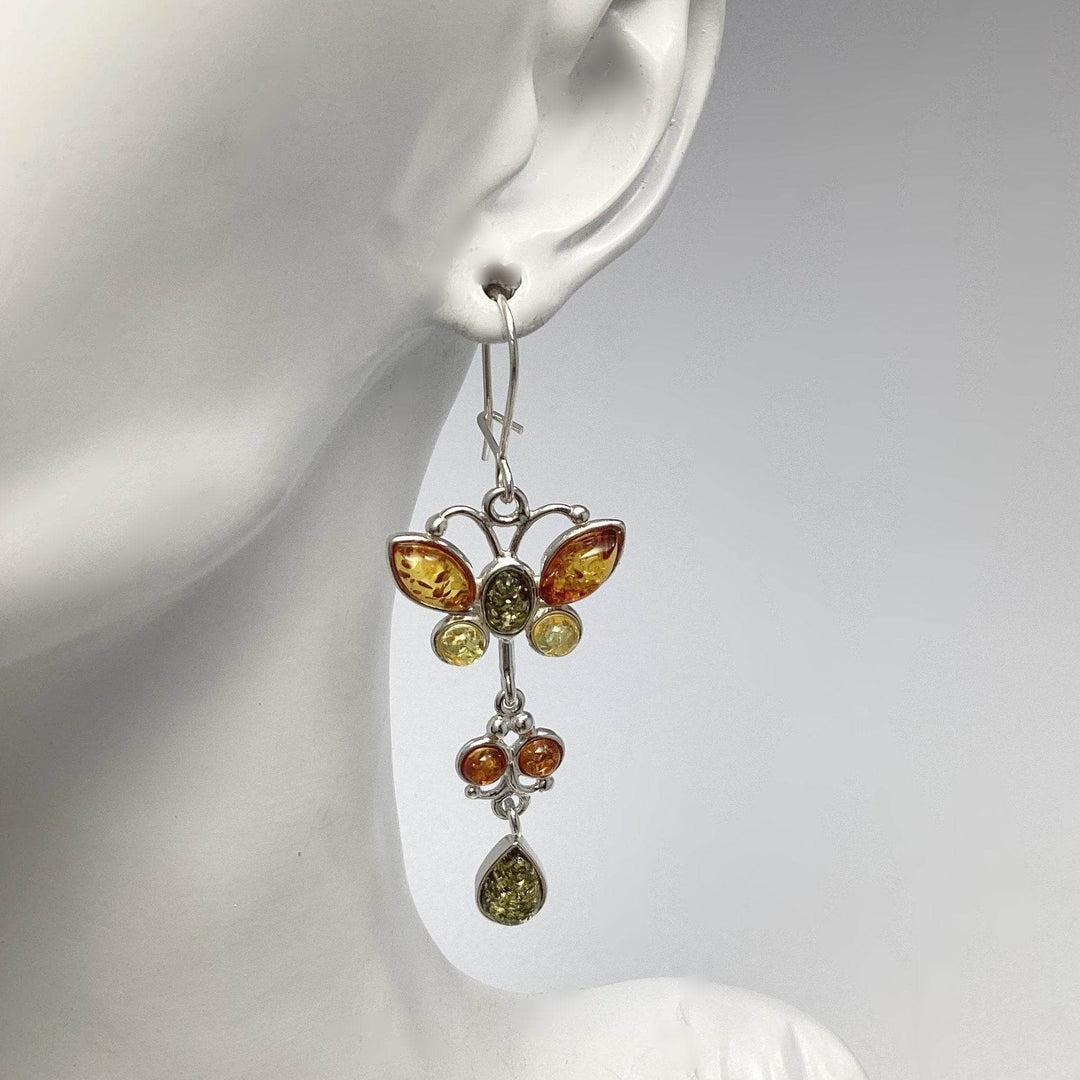 Mixed Amber Butterfly Dangle Earrings - Rocks and Gems Canada