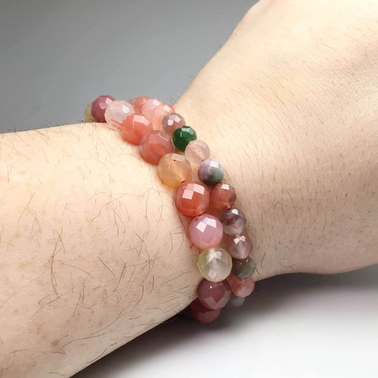 Moon Chalcedony Faceted Beaded Bracelet-Rocks and Gems Canada