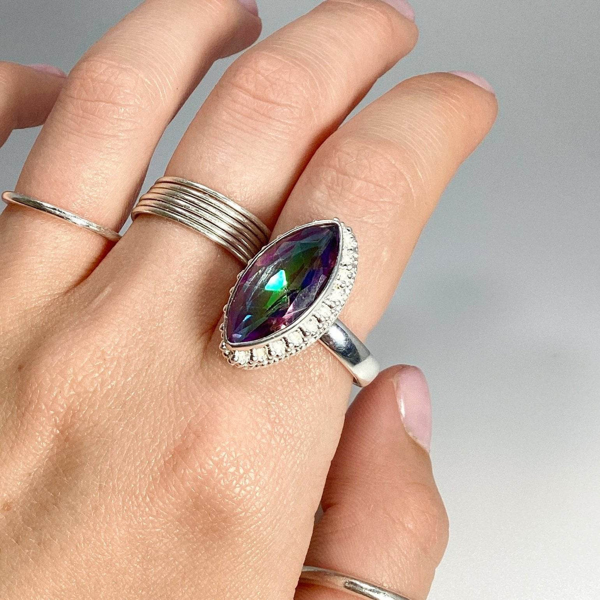 Mystic Topaz Marquise Cut Ring-Rocks and Gems Canada