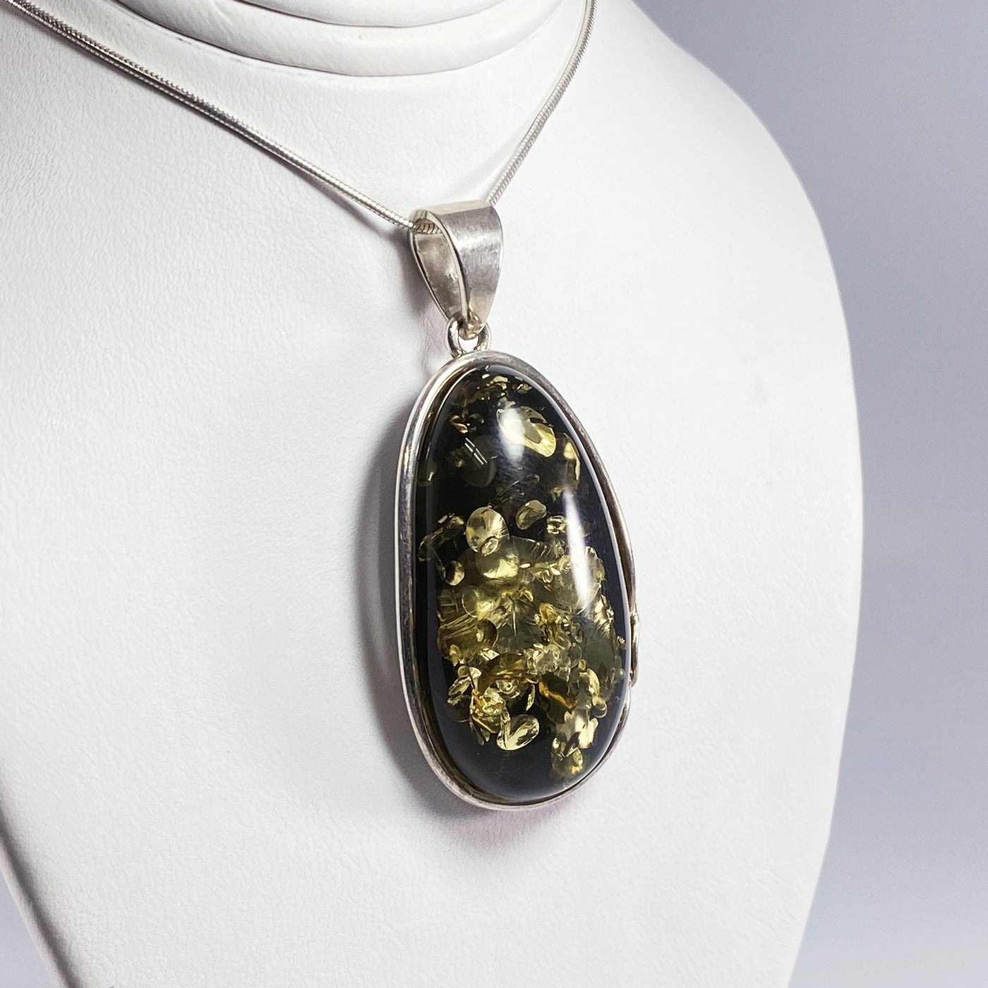 Silver and Green Amber Necklace – Amber Bay