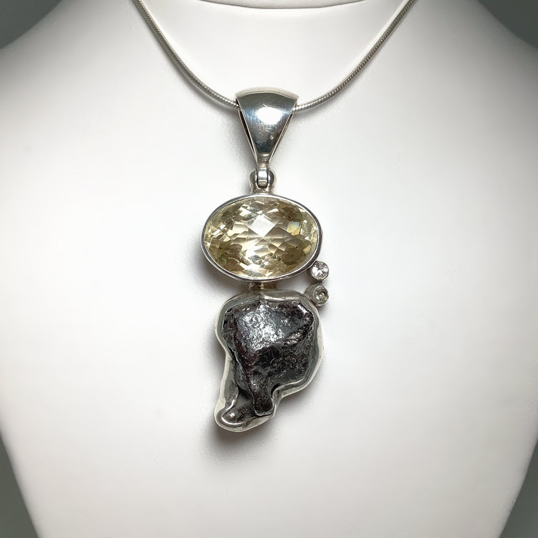 Sikhote-Alin Meteorite with Citrine and Cubic Zirconia Pendant - Rocks and Gems Canada