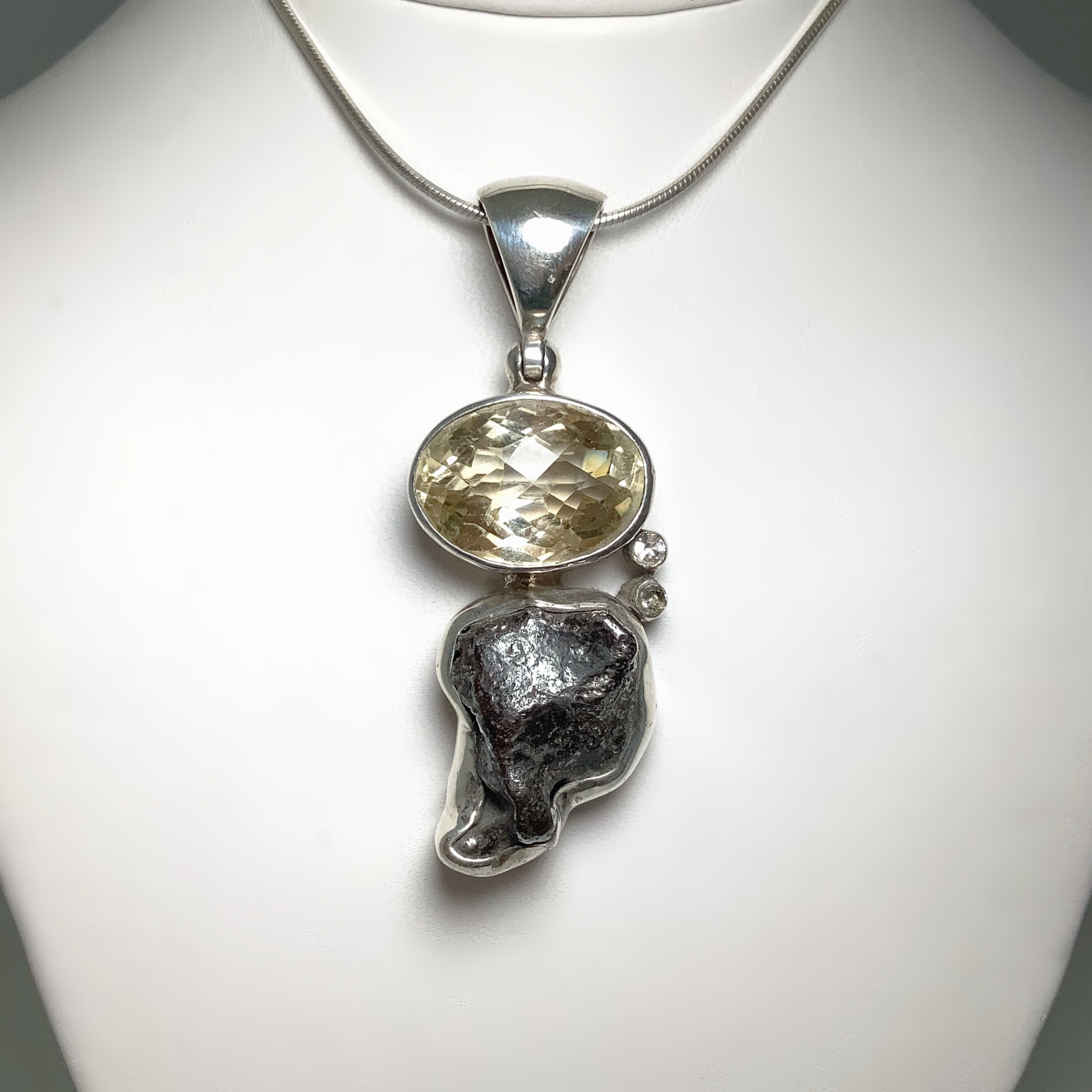 Sikhote-Alin Meteorite with Citrine and Cubic Zirconia Pendant - Rocks and Gems Canada