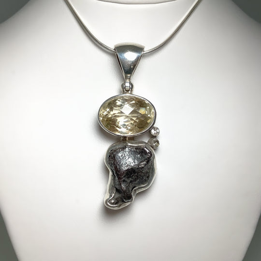 Sikhote-Alin Meteorite with Citrine and Cubic Zirconia Pendant - Rocks and Gems Canada