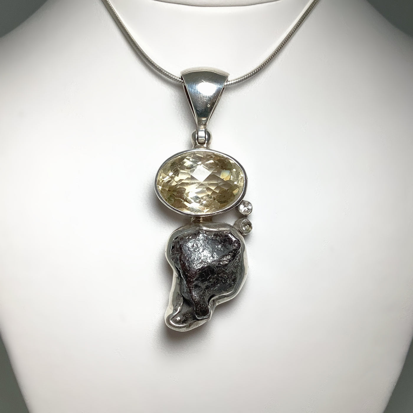 Sikhote-Alin Meteorite with Citrine and Cubic Zirconia Pendant