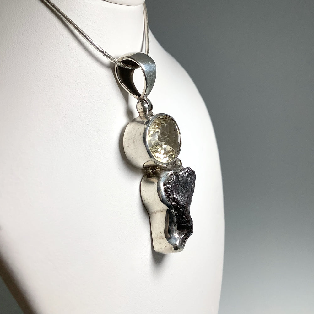 Sikhote-Alin Meteorite with Citrine and Cubic Zirconia Pendant - Rocks and Gems Canada