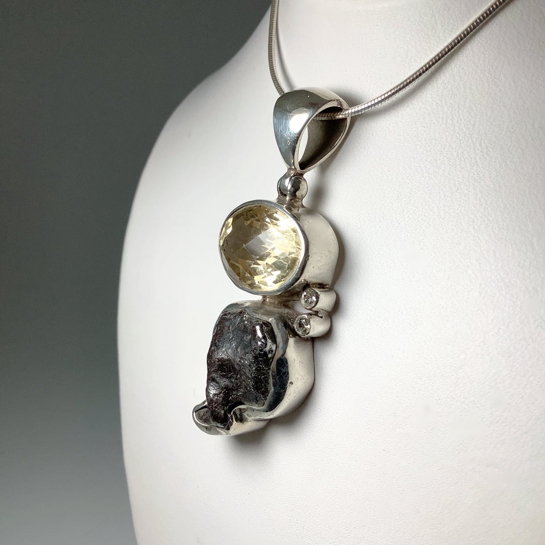 Sikhote-Alin Meteorite with Citrine and Cubic Zirconia Pendant - Rocks and Gems Canada