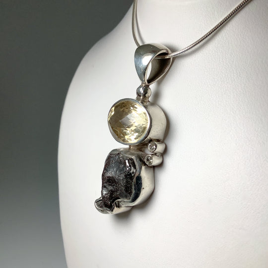 Sikhote-Alin Meteorite with Citrine and Cubic Zirconia Pendant - Rocks and Gems Canada