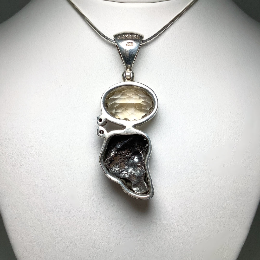 Sikhote-Alin Meteorite with Citrine and Cubic Zirconia Pendant - Rocks and Gems Canada
