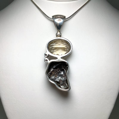 Sikhote-Alin Meteorite with Citrine and Cubic Zirconia Pendant