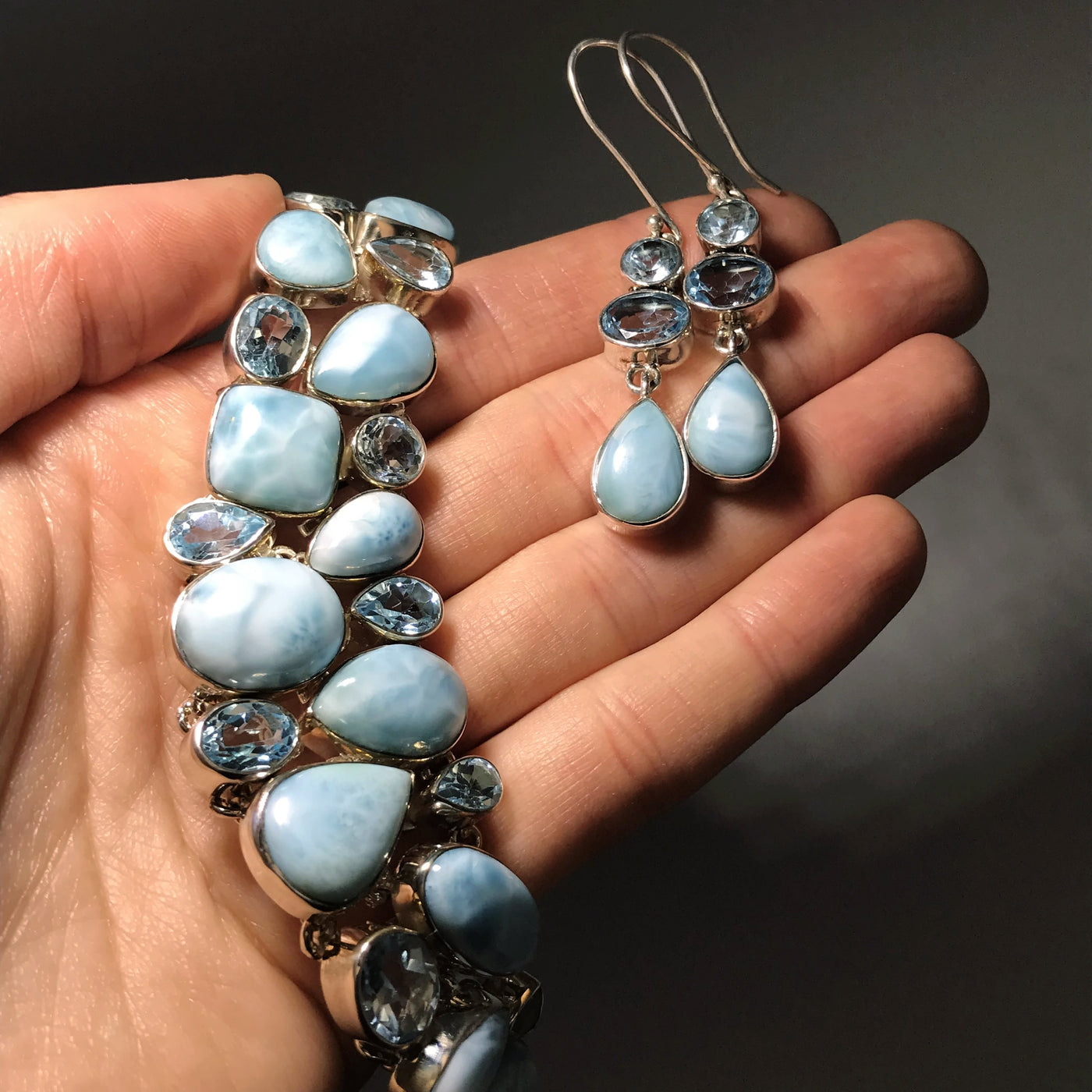 Larimar and Blue Topaz Necklace and Earrings Set