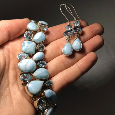 Larimar and Blue Topaz Necklace and Earrings Set