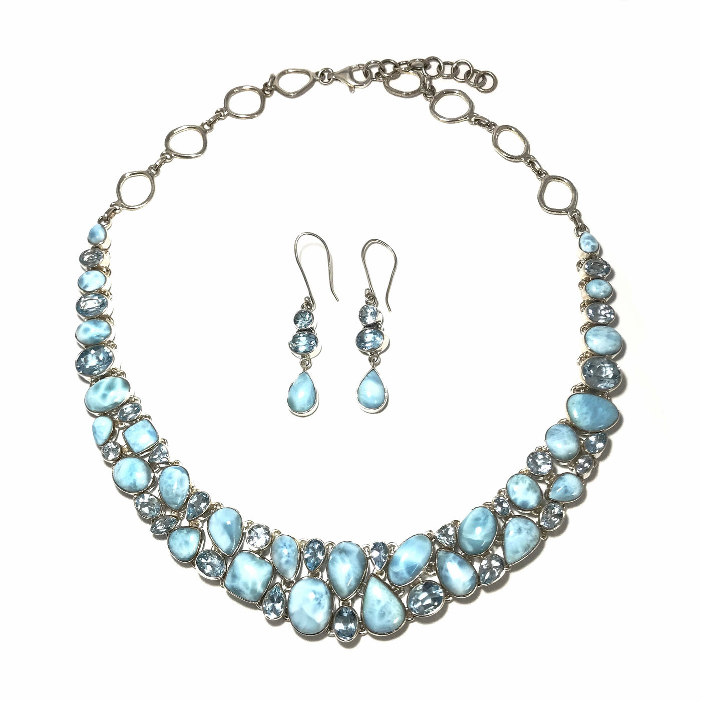 Larimar and Blue Topaz Necklace and Earrings Set