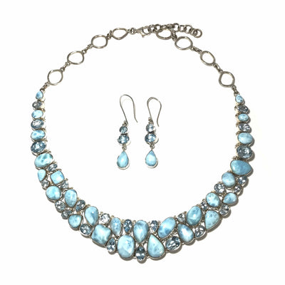 Larimar and Blue Topaz Necklace and Earrings Set