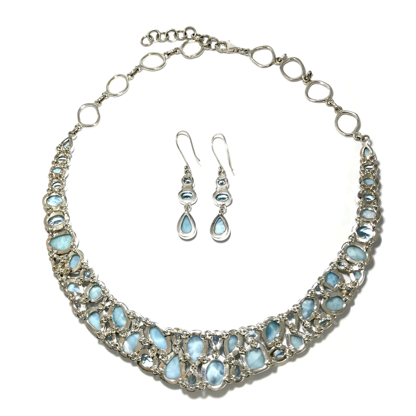 Larimar and Blue Topaz Necklace and Earrings Set