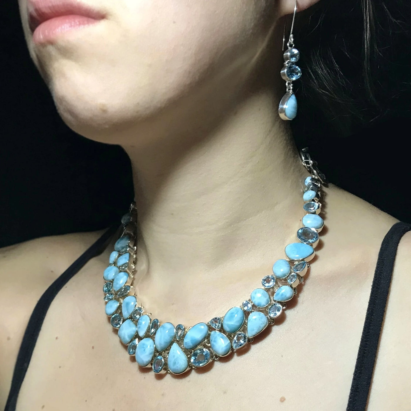 Larimar and Blue Topaz Necklace and Earrings Set