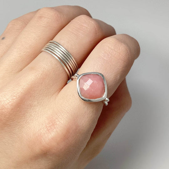 Pink Peruvian Opal Ring-Rocks and Gems Canada