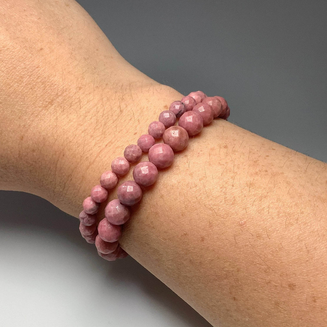 Pink Rhodonite Faceted Beaded Bracelet-Rocks and Gems Canada