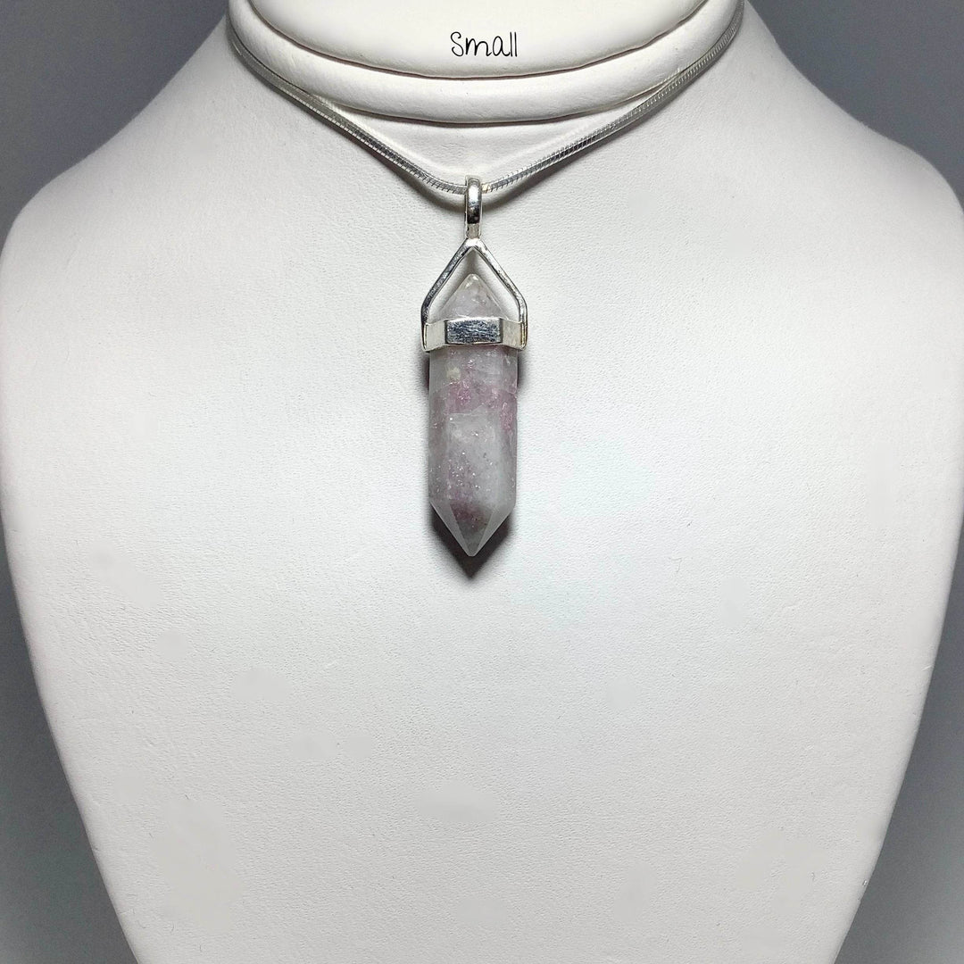 Quartz with Pink Tourmaline Double Terminated Point Pendant-Rocks and Gems Canada