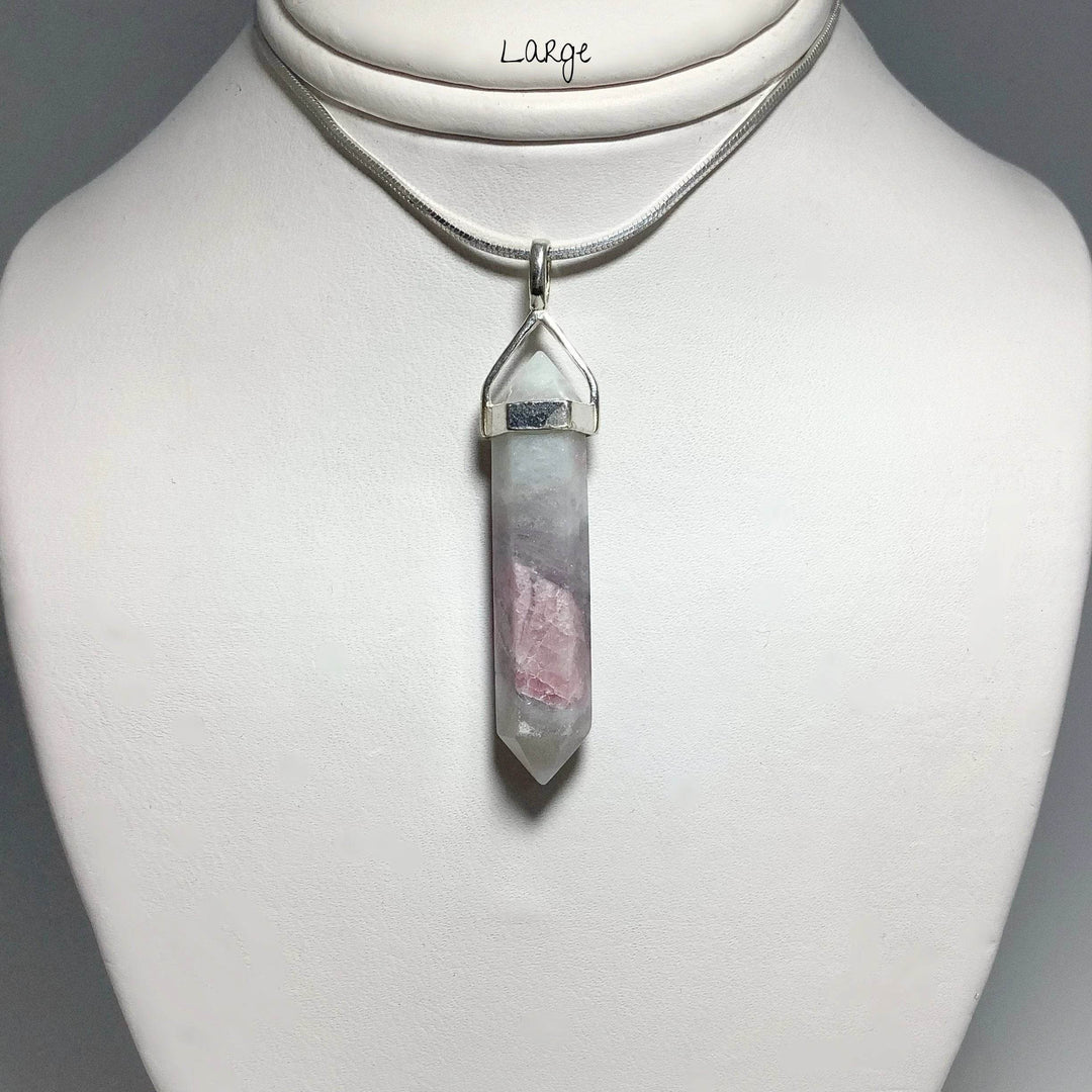 Quartz with Pink Tourmaline Double Terminated Point Pendant-Rocks and Gems Canada