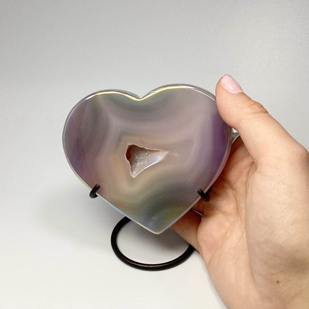 Rainbow Agate Heart on Stand-Rocks and Gems Canada
