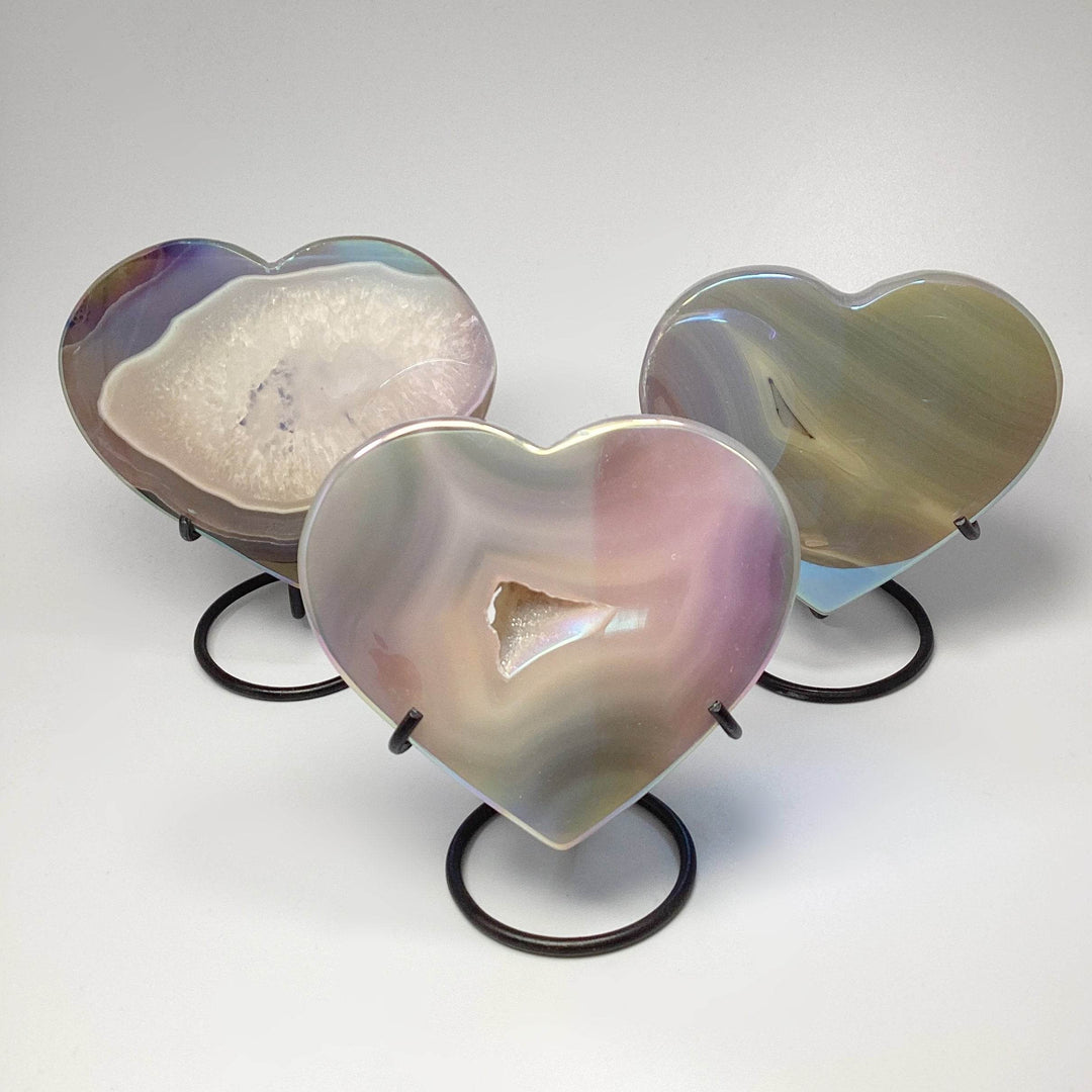 Rainbow Agate Heart on Stand-Rocks and Gems Canada