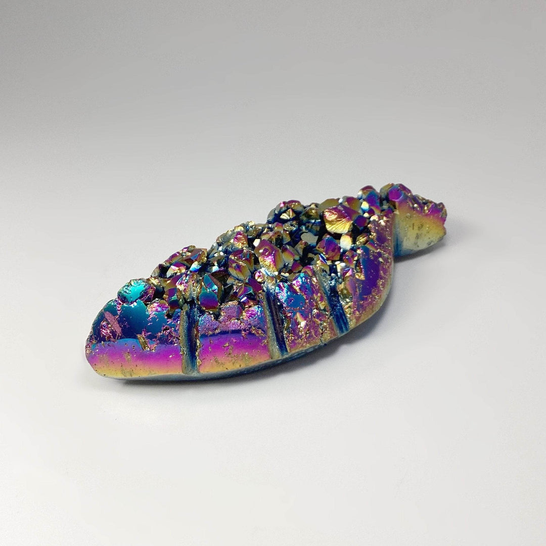Rainbow Amethyst Druze Cluster Leaf Carving-Rocks and Gems Canada