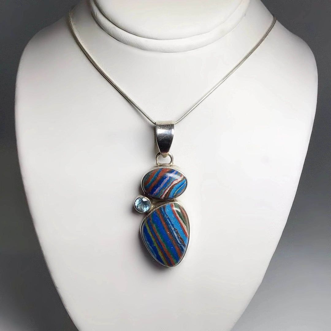 Rainbow Calcite and Blue Topaz Pendant-Rocks and Gems Canada