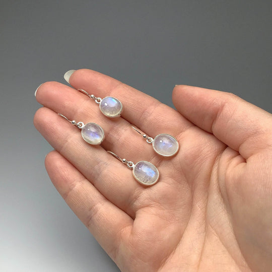 Rainbow Moonstone Dangle Earrings-Rocks and Gems Canada