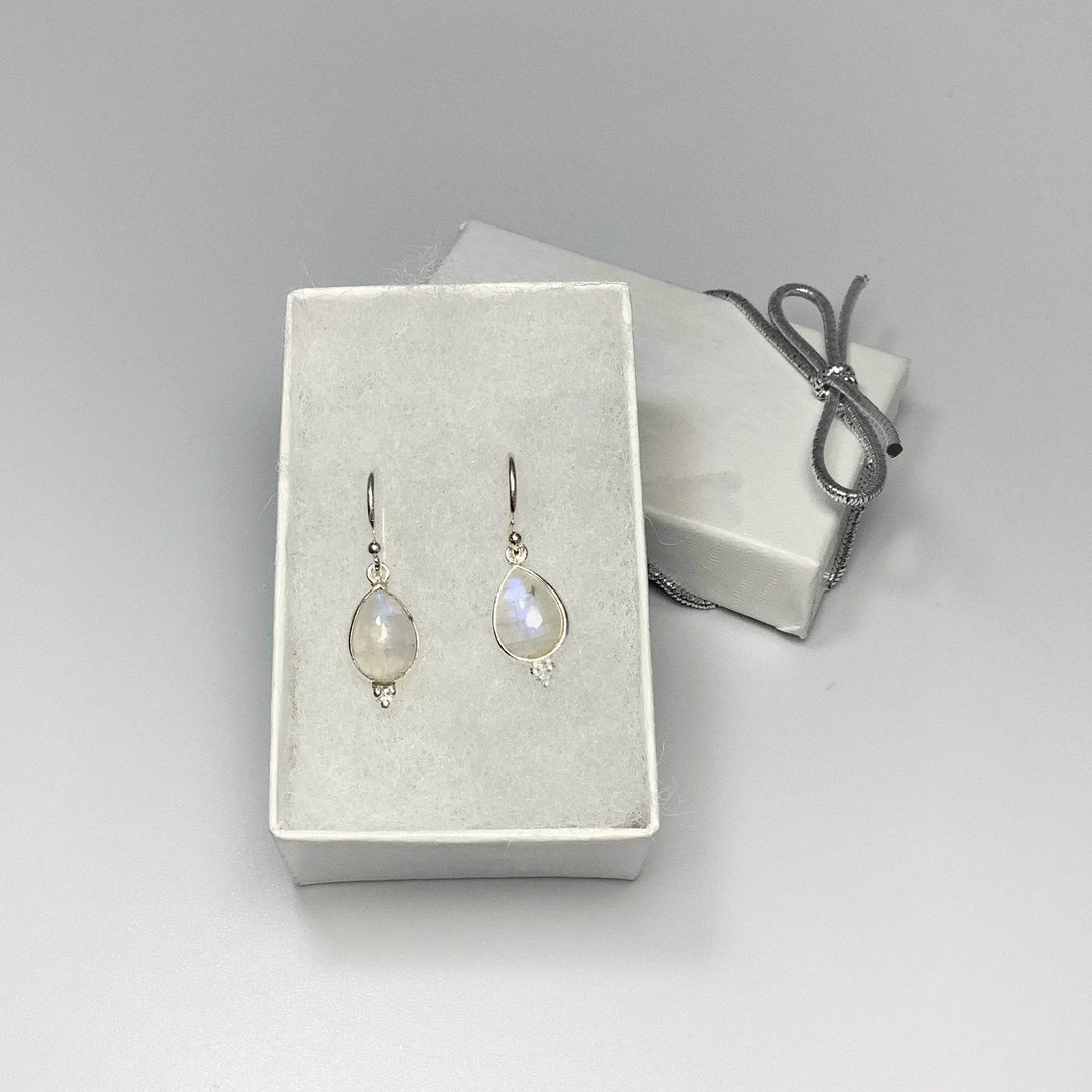 Rainbow Moonstone Dangle Earrings-Rocks and Gems Canada