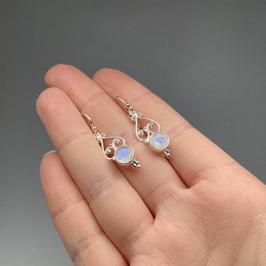 Rainbow Moonstone Dangle Earrings-Rocks and Gems Canada
